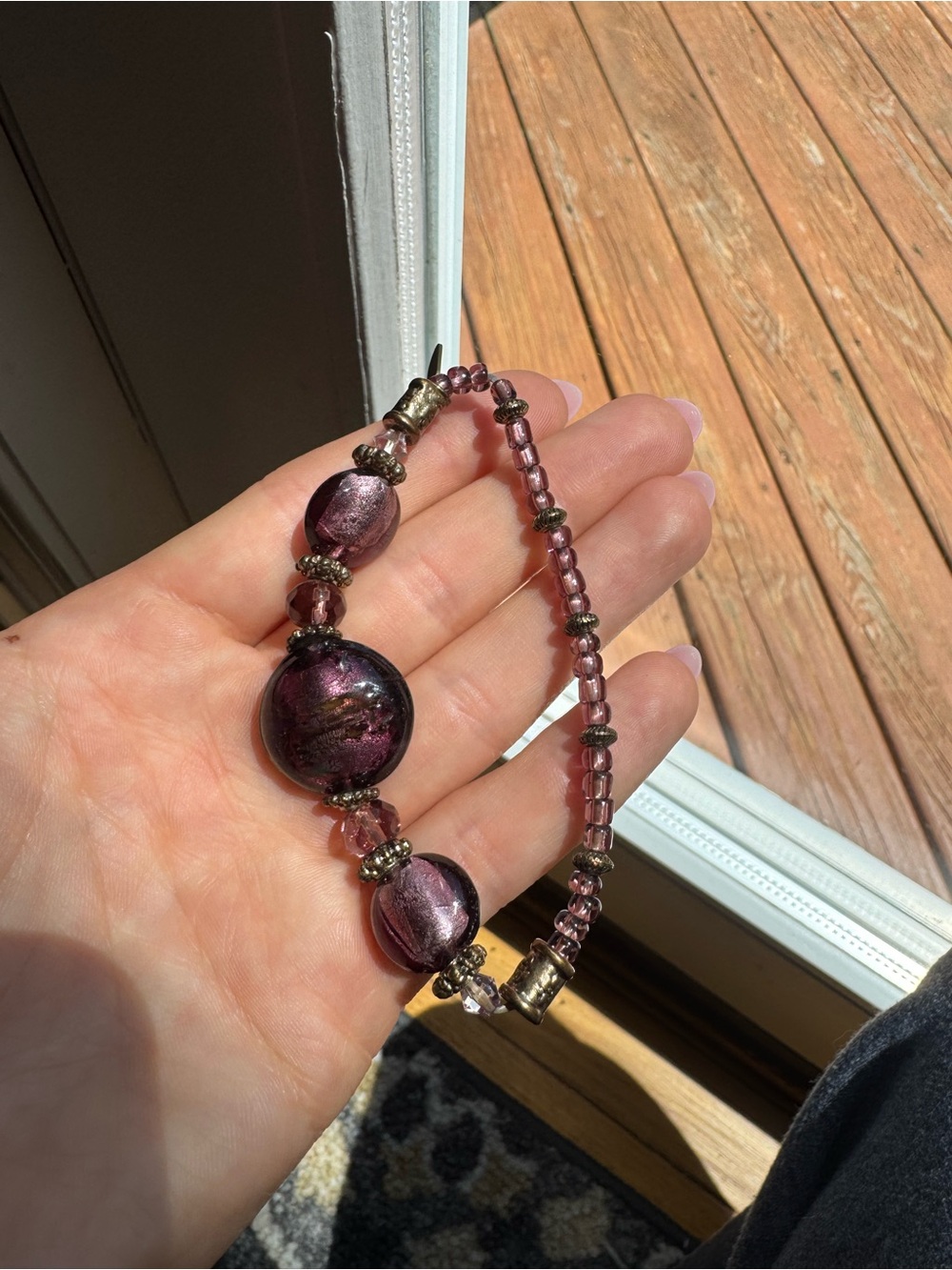 Felicias Deep Purple Glass Bead Bracelet with Metallic Accents
